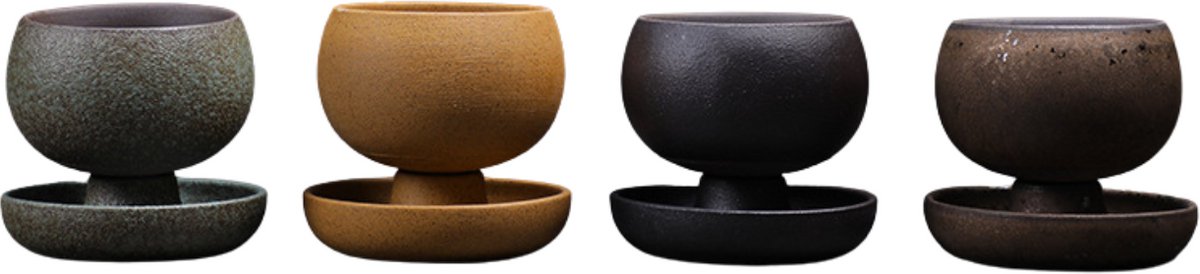 JinSho - 4 Japanese Style kop en schotel - ceramic - 150ml - Cappuccino formaat