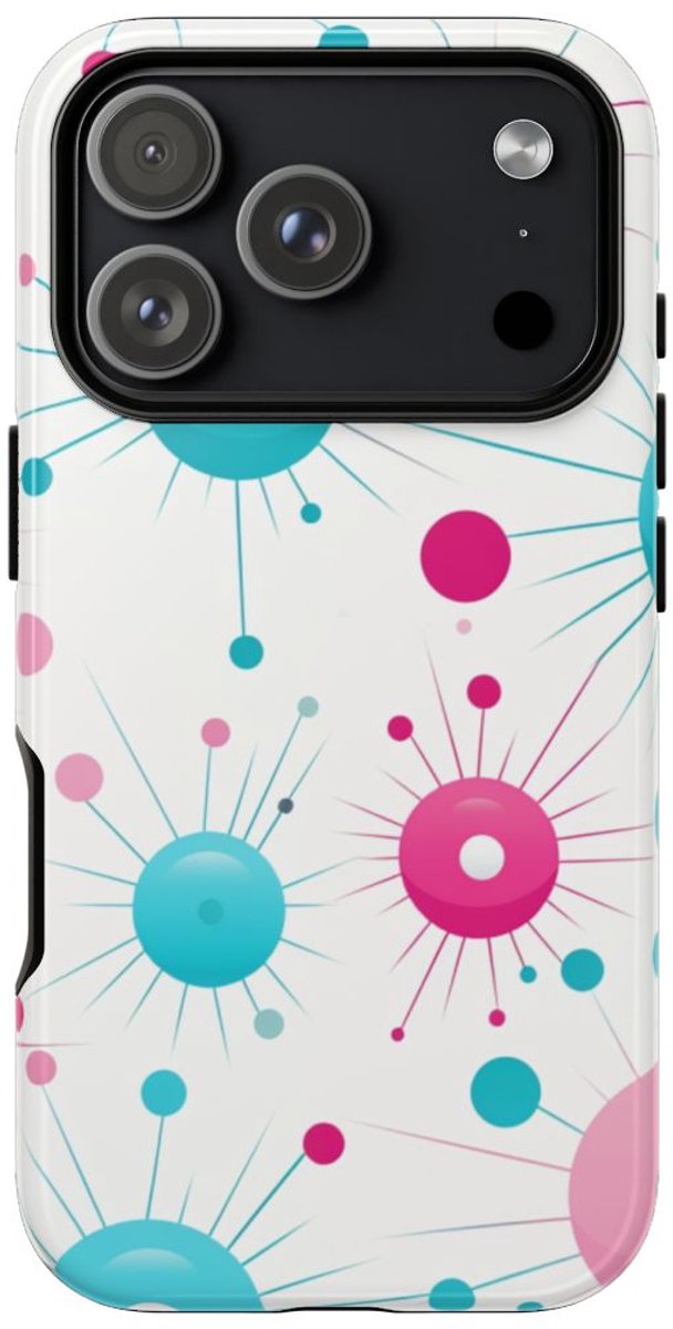 Retro Atomisch Patroon in Roze en Turquoise – Telefoonhoesje Geschikt voor iPhone 17 Pro