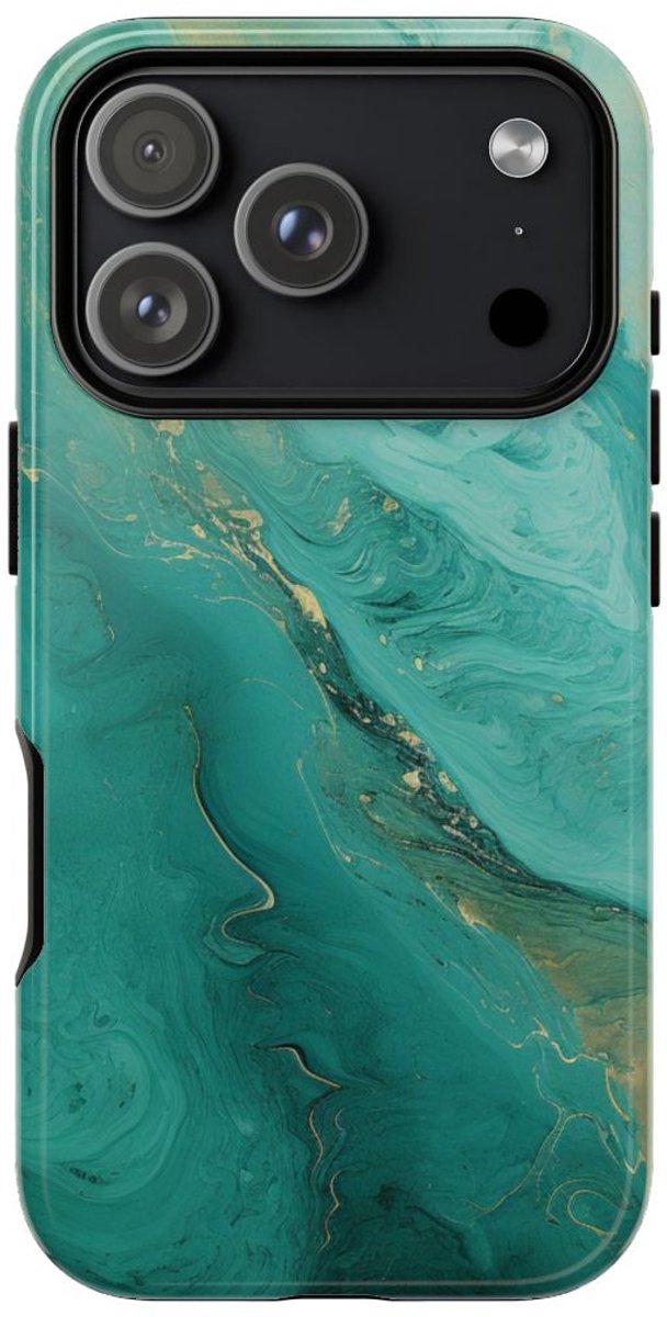 Turquoise Abstracte Vloeibare Kunst – Telefoonhoesje Geschikt voor iPhone 17 Pro