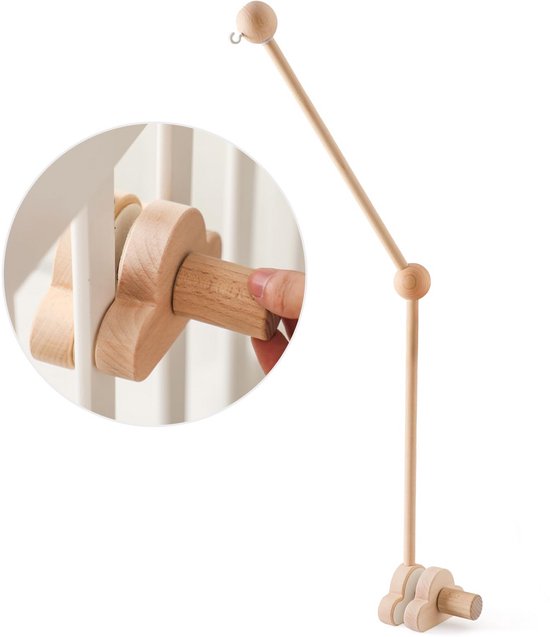 Babybedje mobiele arm 69 cm hoogte houten wolk ledikant mobiele arm met verstelbare antislip bevestigingsklem schattig ledikant bel windklokjes hanger beugel, zwart