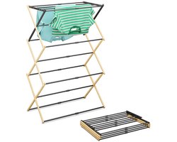 Wasrek uitschuifbaar - 43-74 cm breed - inklapbaar - staand - bamboe - zwart