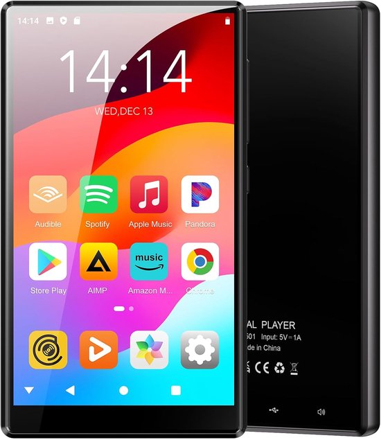 WiFi MP4 speler, Bluetooth 5.0 muziekspeler met 3,97 Inch Volledig Touchscreen, Ingebouwde 3,5 Mm aansluiting, FM radio, E boeklezerfunctie, Ondersteunt Meerdere Muziekformaten (32GB