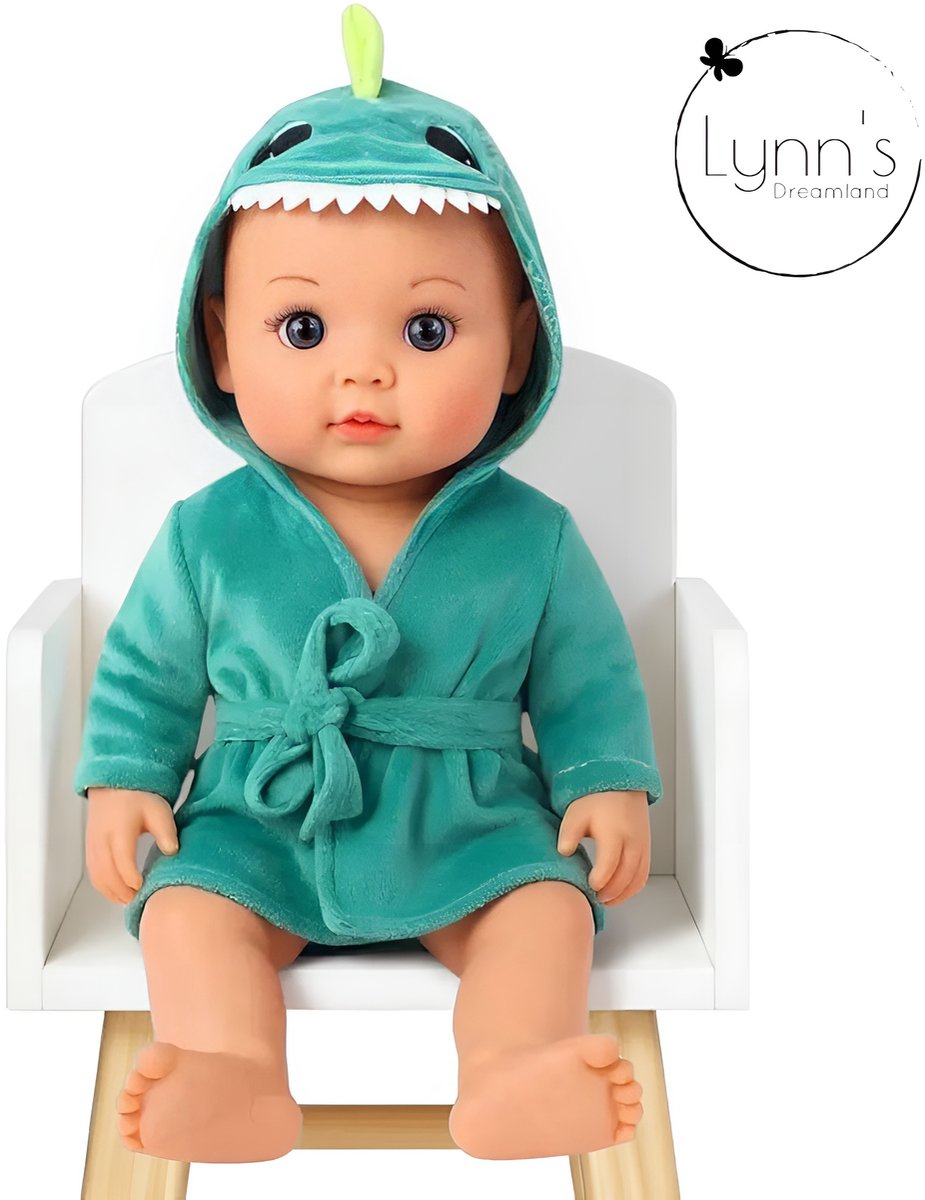 Poppenkleertjes voor babypop 43 cm - Groene dino badjas - In cadeauzakje - Poppenkleding geschikt voor o.a. Baby Born pop — afbeelding 8