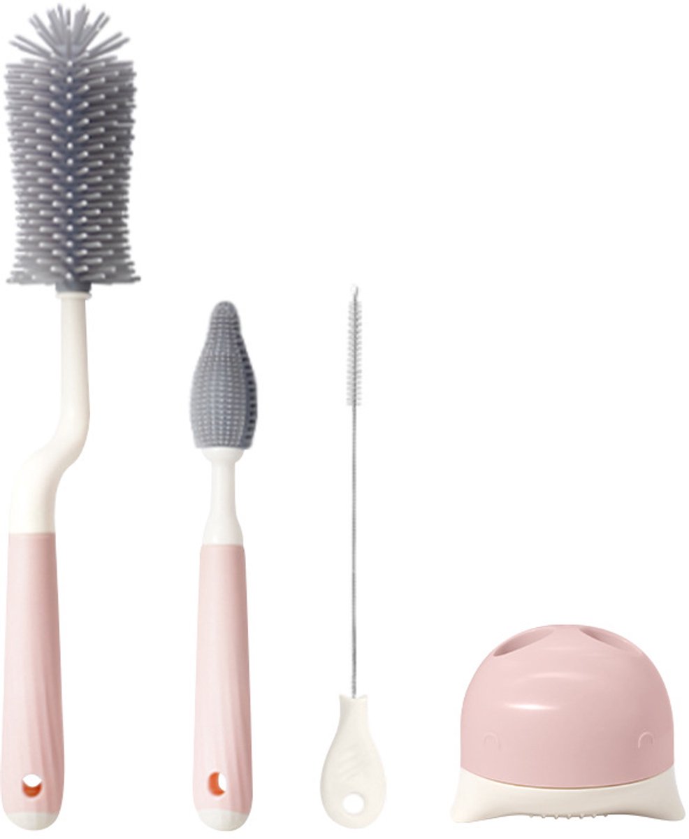 Image of 3 stuks Flessenborstel Baby - Flessenreiniger -Speenborstel - BPA vrij - Siliconen Flessenborstel - babyflessenborstelset - met voet - reinigingsborstel - geschikt voor babyspenen en flessen - Rood