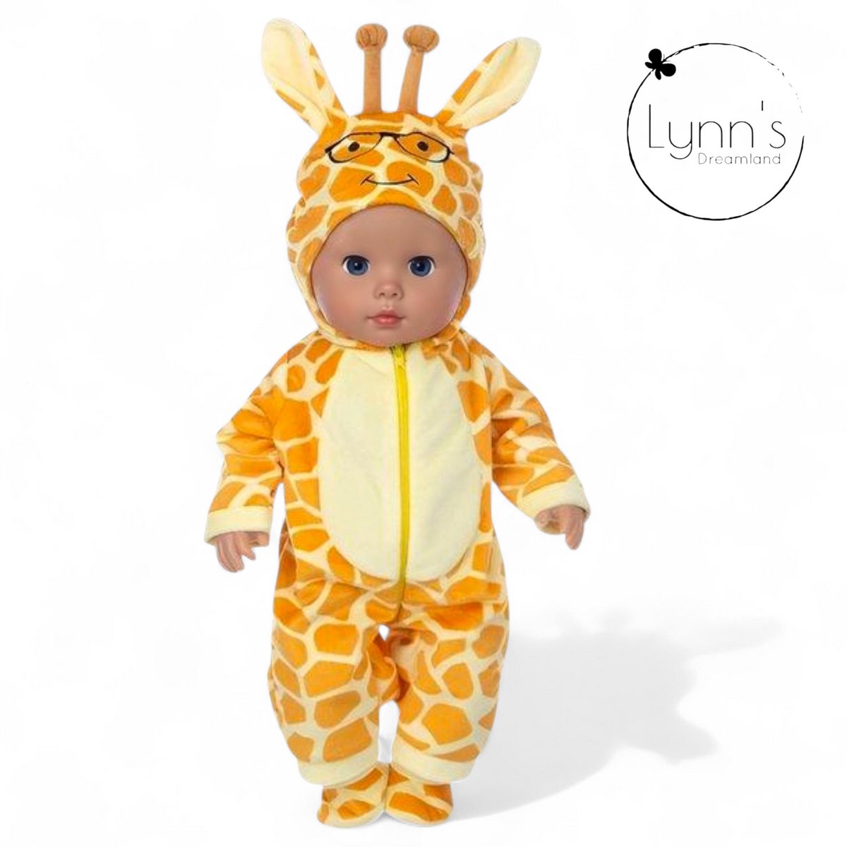 Poppenkleertjes voor babypop 43 cm - Gele giraffe onesie - In cadeauzakje - Poppenkleding set geschikt voor o.a. Baby Born pop — afbeelding 4