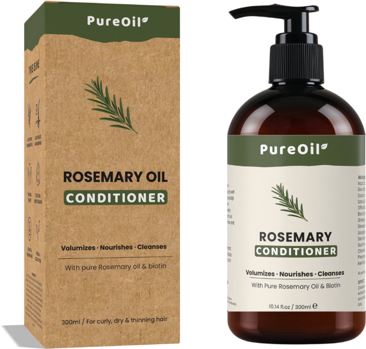 PureOil - Rozemarijn Olie Conditioner - 300ml - Haargroei Incl. Biotine - Anti Roos - Haarverzorging - Rosemary Oil - Incl. Ebook - Sinterklaas Cadeautjes - Black Friday Deals 2025