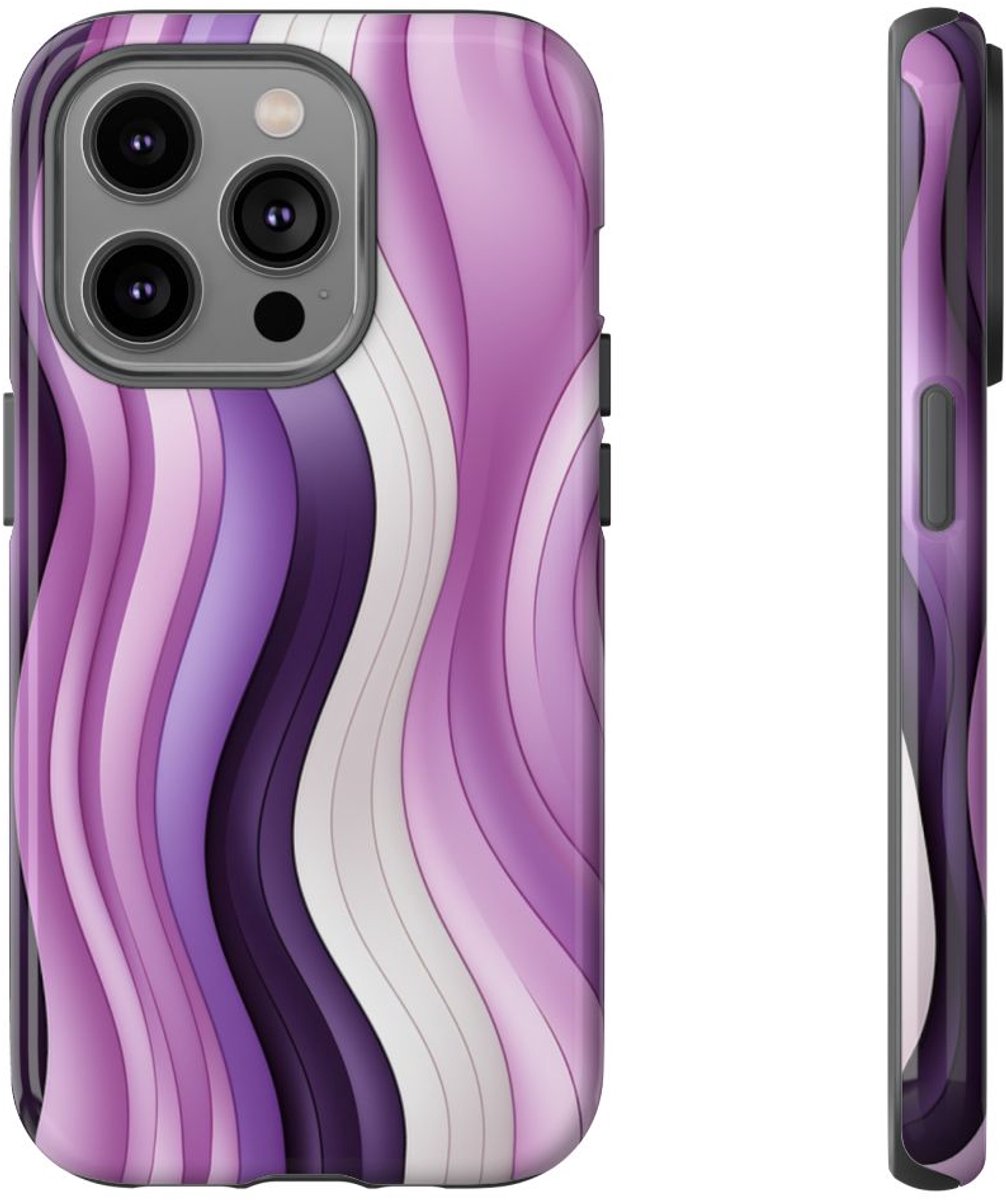 Paars Golvend Strepenpatroon – Telefoonhoesje Geschikt voor iPhone 14 Pro