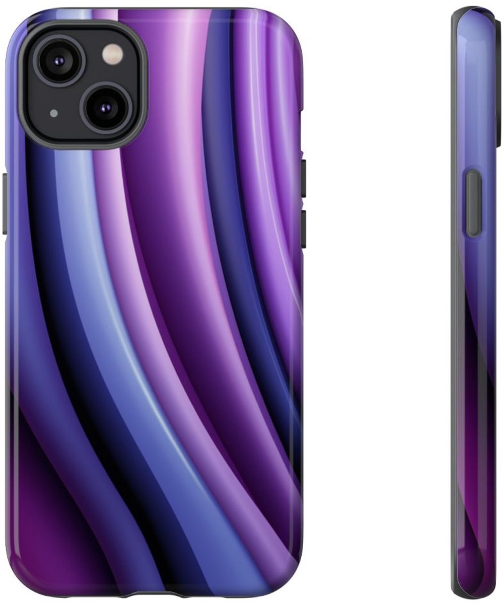 Paars-Blauw Gebogen Abstract Patroon – Telefoonhoesje Geschikt voor iPhone 14 Plus