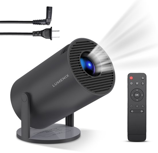 Lumenix® R1 Mini Beamer - Smart TV & 4K support - Android 11.0 - Projector - WiFi 6 & Bluetooth 5.0 - Voor iOS en Android - Home Cinema - Zwart