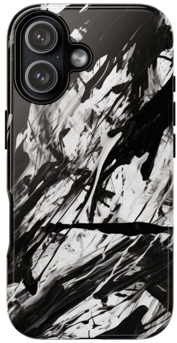 Zwart-Witte Abstracte Penseelstreken – Telefoonhoesje Geschikt voor iPhone 17