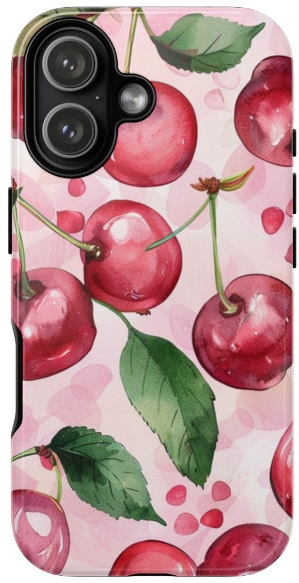 Aquarel Kersenpatroon – Glanzend Stevig Telefoonhoesje Geschikt voor iPhone 17
