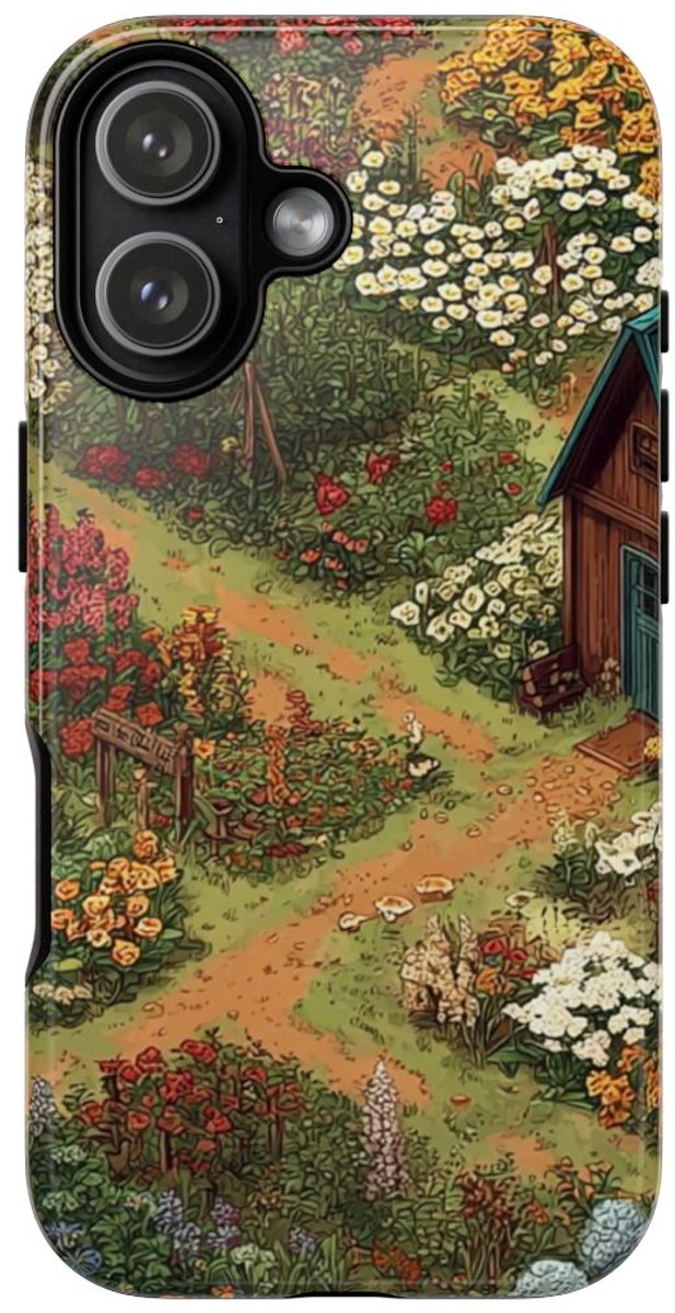 Kleurrijke Bloementuin met Huisje – Telefoonhoesje Geschikt voor iPhone 17