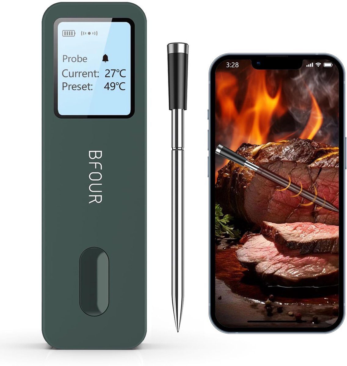 Draadloze Vleesthermometer met Groot Display en Smart App Bediening voor Grill, Oven en Friteuse