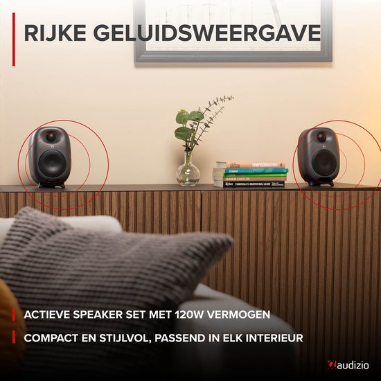 Stereo set - Audizio RS60 HiFi speakers - Boekenplank speakers - Bluetooth - Donkergrijs - 120W van Audizio — afbeelding 4