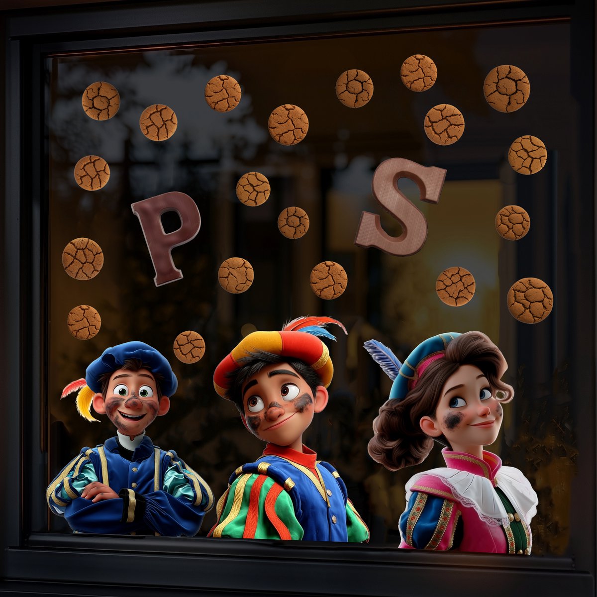 Raamstickers Pieten Uitbreidingsset MEDIUM - Statische herbruikbare Sinterklaas stickers