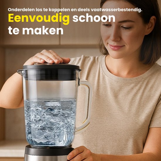 COOK-IT 3-in-1 Blender - 1500W - RVS Design - Glazen Blenderkan 1,75L - Kruidenmolen 200ml - Smoothie Meeneembeker 600ml - 2 Snelheden + Pulsefunctie - Krachtige Multifunctionele Keukenmixer van COOK-IT — afbeelding 4