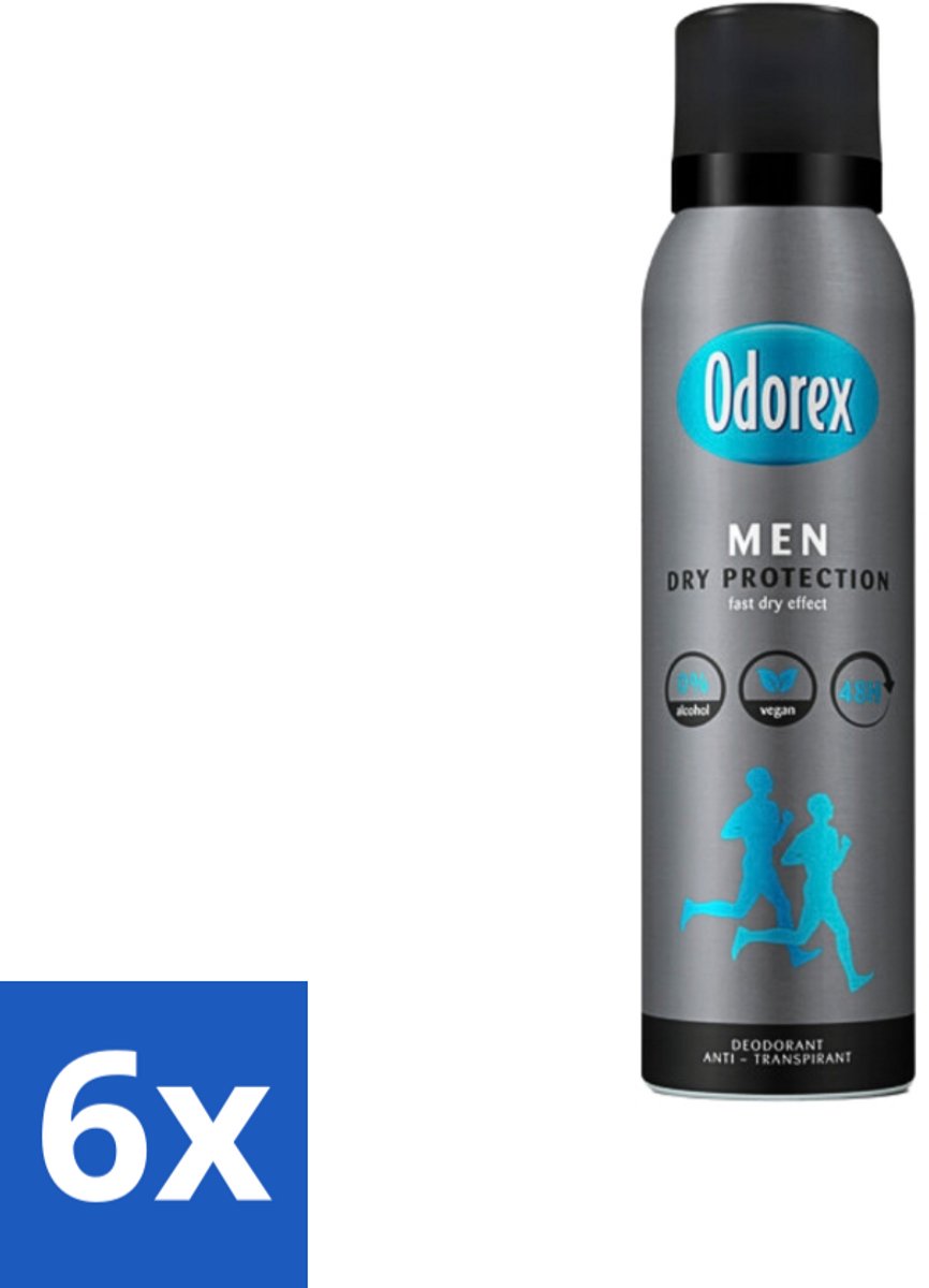 6 x Odorex Men - Deodorant Spray - Dry Protection - Langdurige Frisheid - 150 ml - Mannelijke Deospray - Zweetbescherming - Frisheid - Oksel Droog - Geur Tegen Zweet