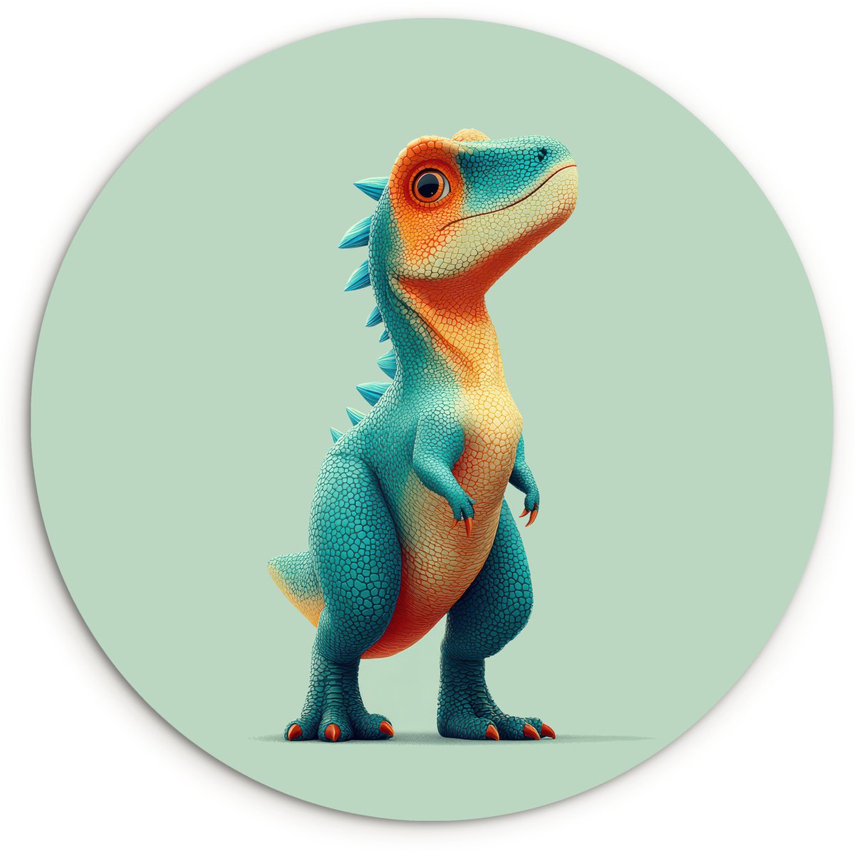 WallCircle Wandcirkel 120x120 cm - Muurcirkel Cartoon - Dino - Oranje - Stekels - Muurdecoratie woonkamer - Wanddecoratie slaapkamer - Kamer decoratie accessoires - Ronde schilderijen