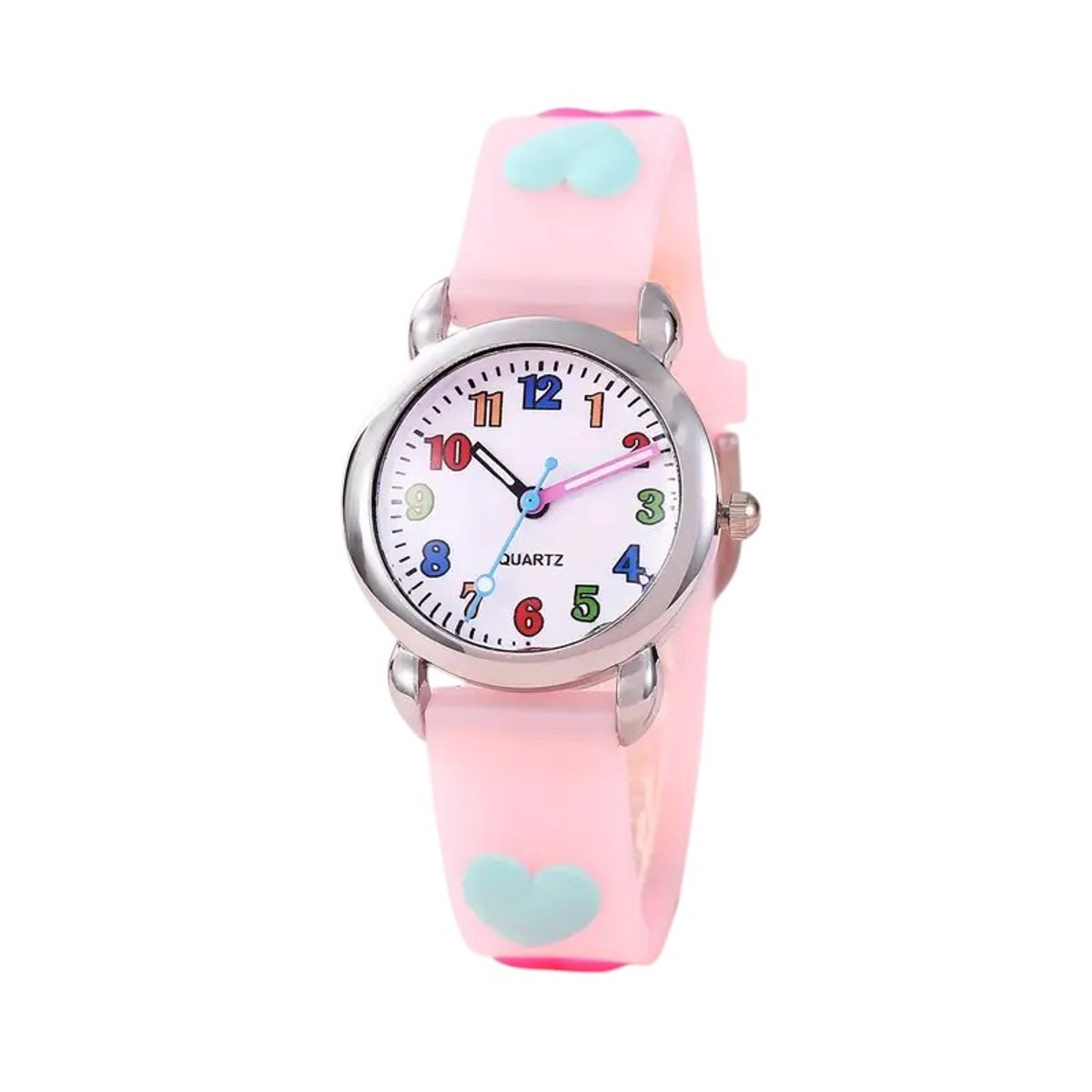 Kinderhorloge - 3D Hartjes Lichtroze | Siliconen | Ø 30 mm