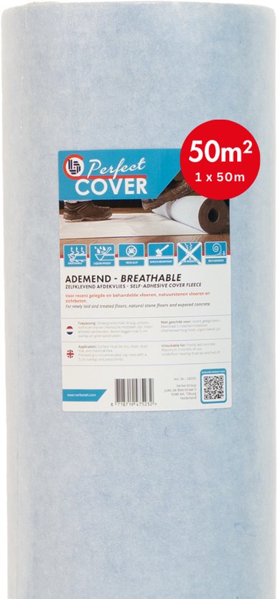 Perfect Cover® Ademend Zelfklevend Afdekvlies - 50m² - Voor Alle Oppervlakken - Professionele Kwaliteit Stucloper & Afdekfolie - Bescherming Tijdens Bouw & Renovatie - 170GSM - Vertrouwd door Professionals - Beter Dan Prima!
