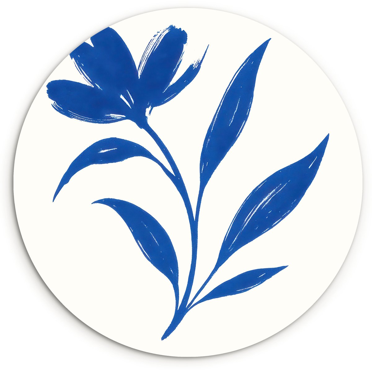 WallCircle Wandcirkel 30x30 cm - Muurcirkel Bloem - Blaadjes - Minimalistisch - Blauw - Muurdecoratie woonkamer - Wanddecoratie slaapkamer - Kamer decoratie accessoires - Ronde schilderijen