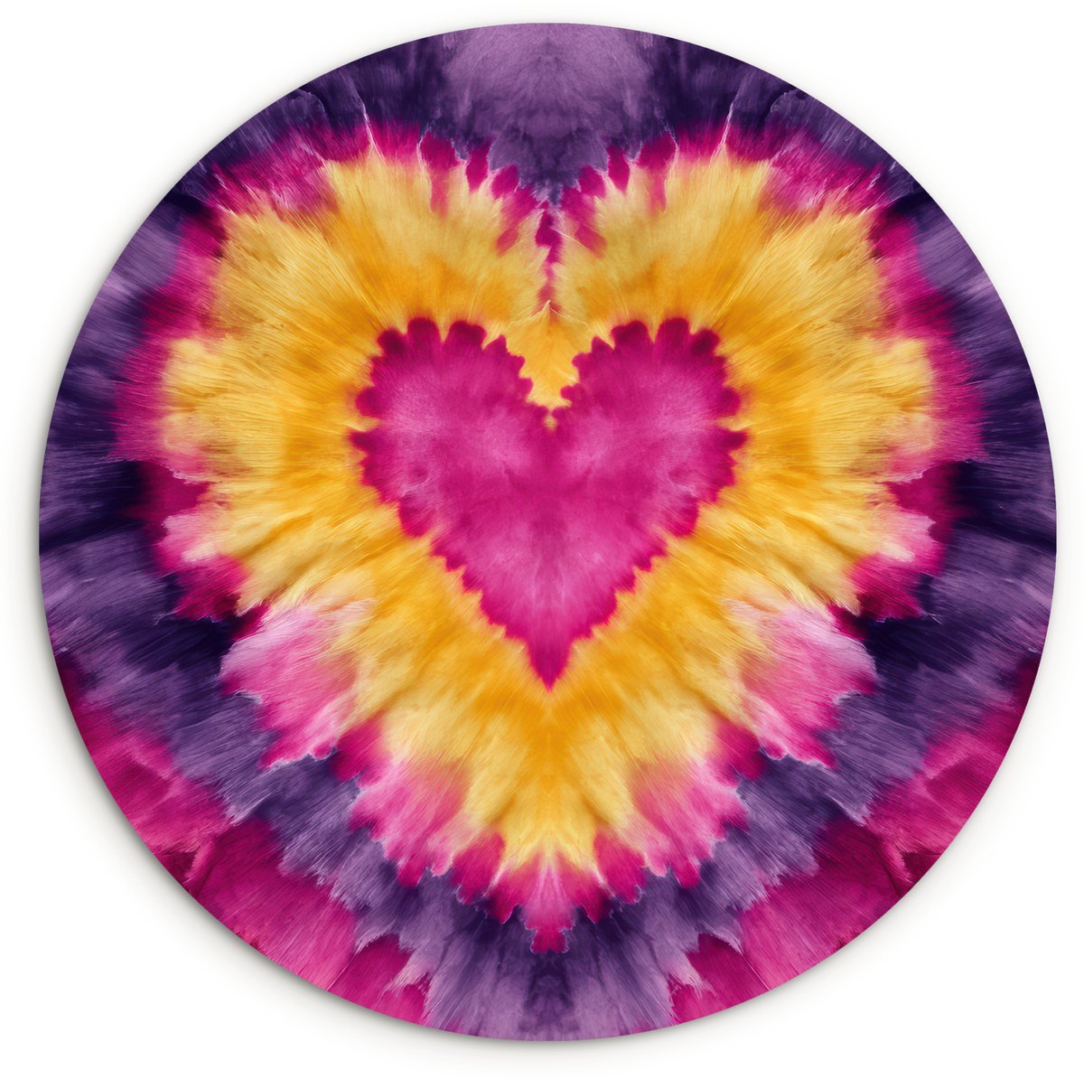 WallCircle Wandcirkel 150x150 cm - Muurcirkel Tie dye - Hartvorm - Vlammen - Oranje - Muurdecoratie woonkamer - Wanddecoratie slaapkamer - Kamer decoratie accessoires - Ronde schilderijen