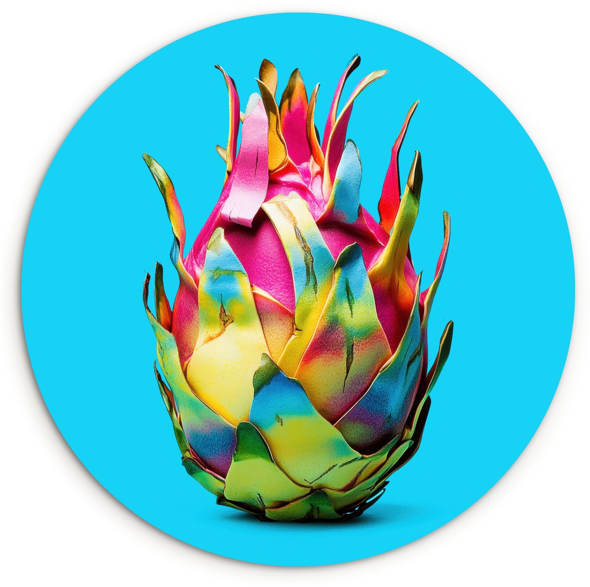 WallCircle Wandcirkel 120x120 cm - Muurcirkel Drakenfruit - Blauw - Levendig - Muurdecoratie woonkamer - Wanddecoratie slaapkamer - Kamer decoratie accessoires - Ronde schilderijen