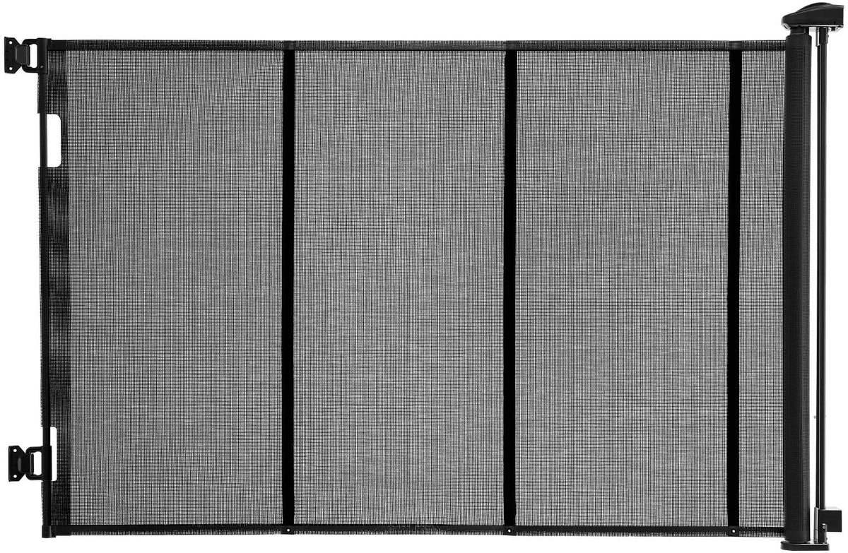 Intrekbaar Babyhekje, Uit Te Breiden Tot 414 cm Breed, 99 cm Hoog, Versterkt met Glasvezelstrips, voorkomt Door Kruipen, GaasbarrièRe voor Huisdieren voor Terrassen, Deuropeningen, Gebruik Binnenshuis, Zwart