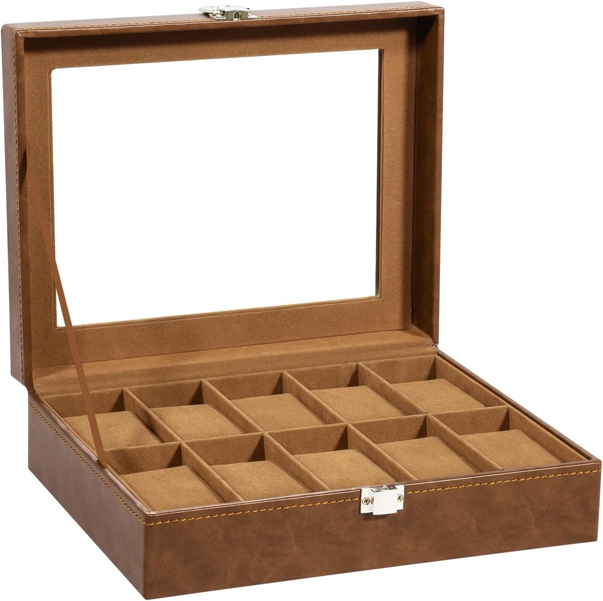 Uten Luxe PU Horloge Doos - Horlogebox - Geschikt voor Heren en Dames - Horloge Opbergdoos - 10 Vakken - Bruin