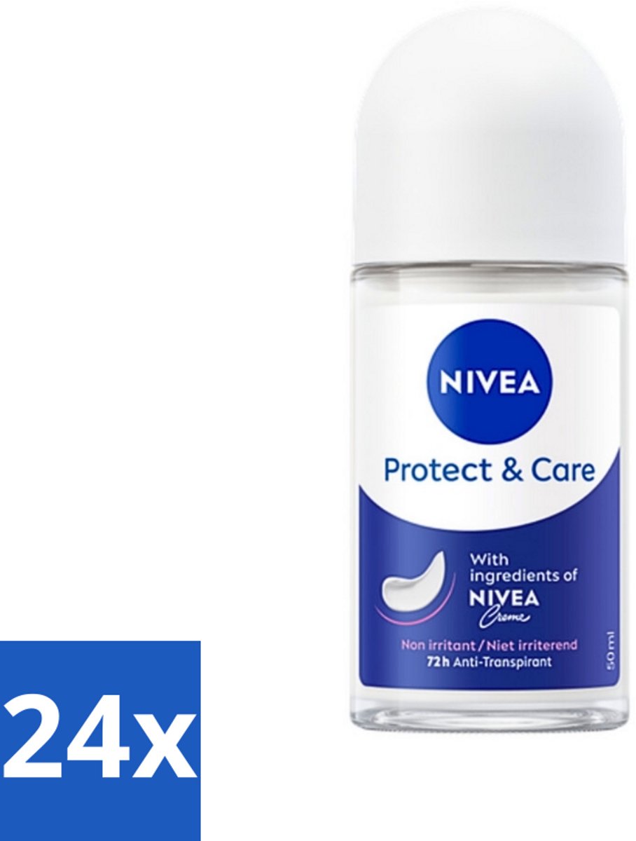 24 x Nivea - Deodorant - Roller - Protect & Care - 48 Uur Lang Werkend - 50 ml - NIVEA Deodorant Roller - 48 Uur Bescherming - Anti-transpirant - Verzorgende Deodorant - Alcoholvrij Deodorant