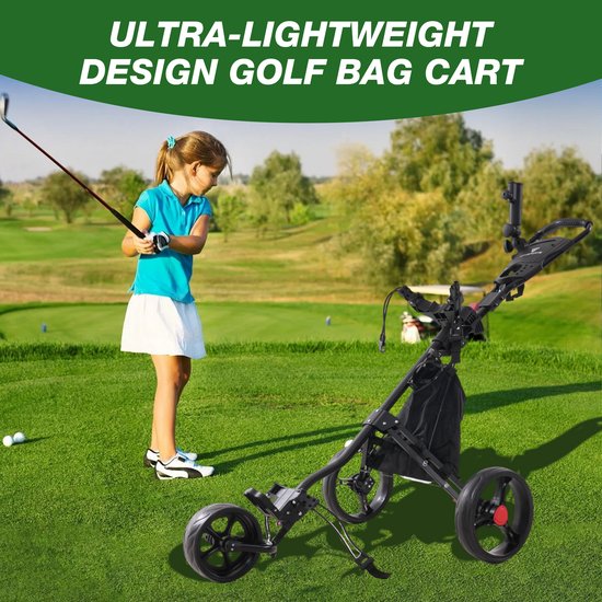 CITYSPORTS BC3 Golftrolley - Golfkar - golfwagen - 3-wiel trolley - golfcaddy golf push cart van aluminium - golf accesoires - golf — afbeelding 3