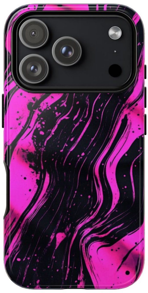 Neonroze en Zwart Abstract Patroon – Telefoonhoesje Geschikt voor iPhone 17 Pro
