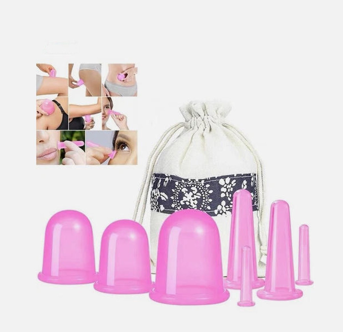 Cellulite Cups - Cupping For Cellulite - 7 Stuks Silicone Vacuüm Cups - voor Armen Benen Gezicht – Roze
