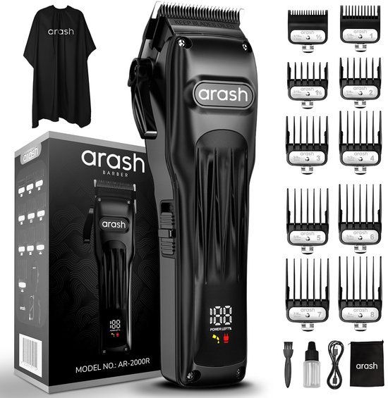 arash® Professionele Draadloze Tondeuse – Haar- en Baardtrimmer voor Mannen – 240 min Accuduur – 10 Opzetstukken - Kapperscape