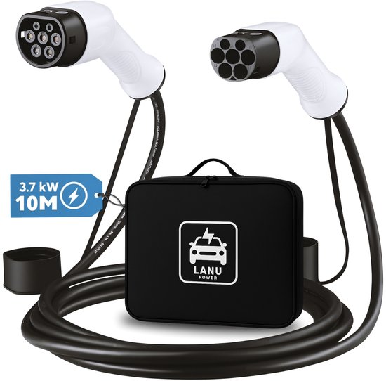 Laadkabel Type 2 – 10 meter - 3.7kW (16A 1-fase) - IP55 Regenbestendig - Laadkabel auto - 2 Jaar garantie - Incl. draagtas