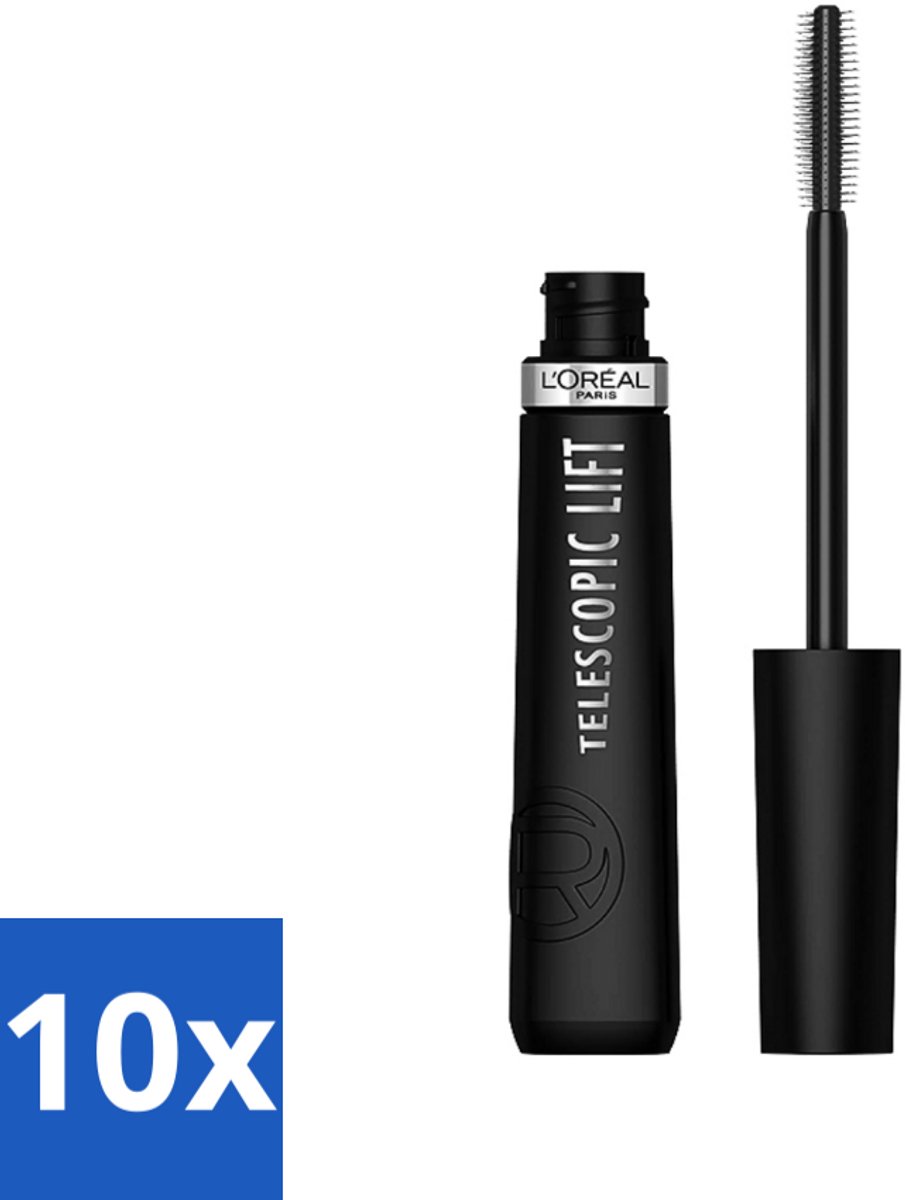 10 x L'Oréal Telescopic Lift Mascara Zwart 9,9 ml - Mascara - Wimpers - Lift - Volume - Lang