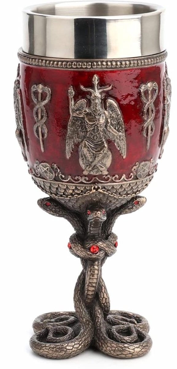 Veronese Design - Baphomet Kelk met Slangenvoet - handbeschilderd - (hxbxd) ca. 18cm x 8cm x 8cm