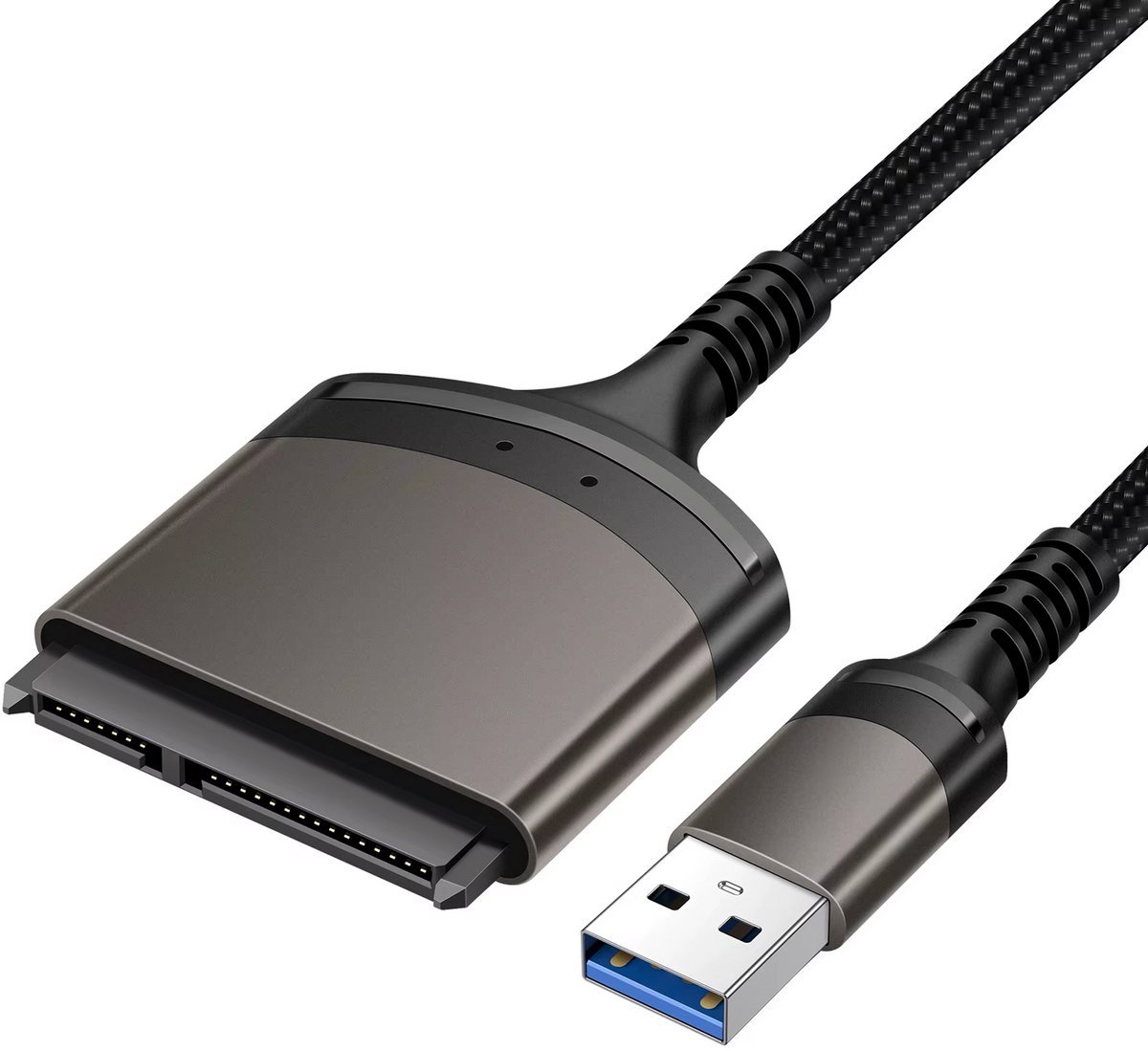USB-A naar SATA Adapter 6Gbps – Aluminium – 2.5" & 3.5" SSD/HDD Kabel – Zwart – Sata naar USB-A 3.0 Converter met UASP