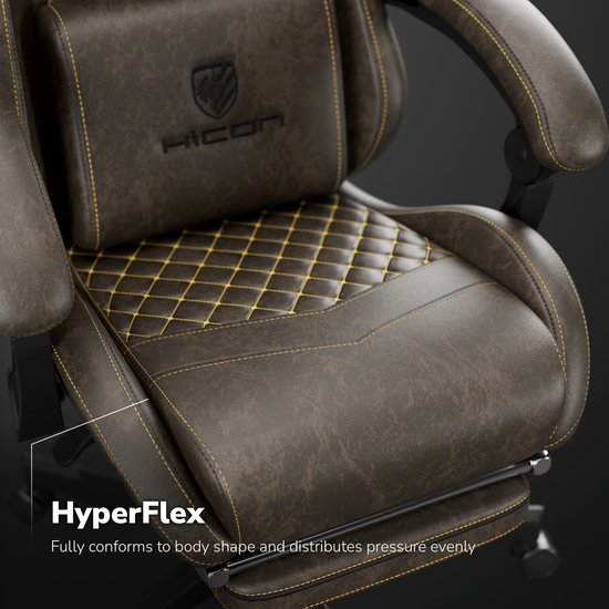 HICON® Gaming Stoel - Ergonomische Gaming stoel met Voetsteun - Comfort Gaming Chair - Vittoria - Bruin