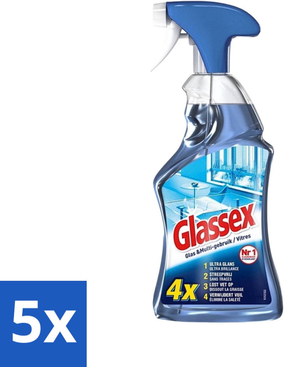 Glassex Glas & Multi Schoonmaakspray 750 ml - reinigt en ontvet - 5 stuks
