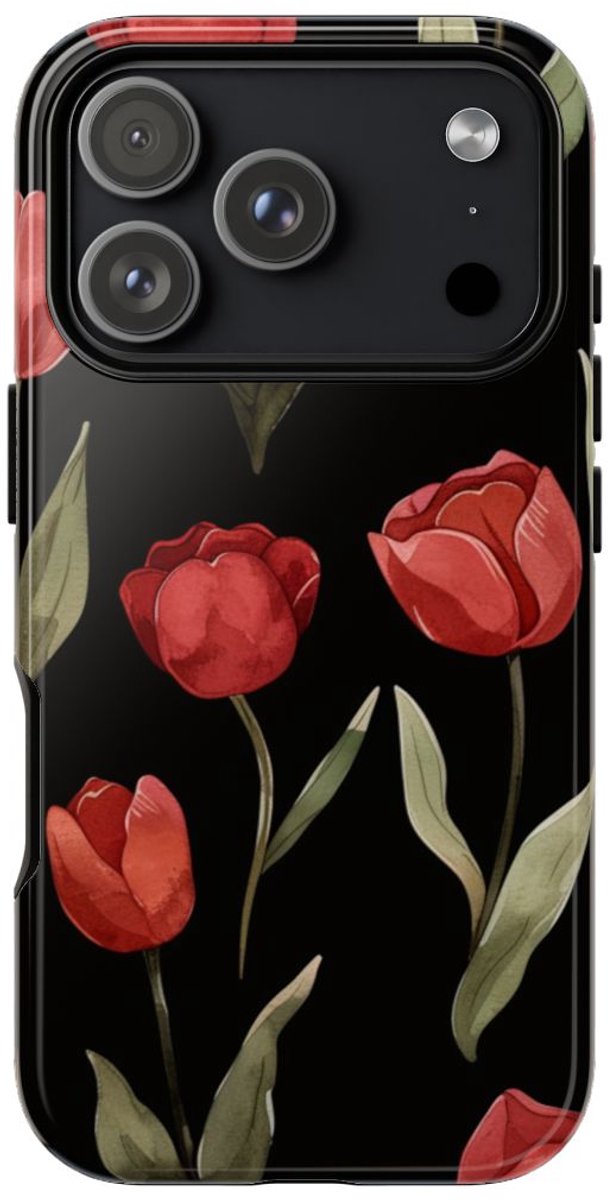 Rode Tulp Bloemenpatroon – Telefoonhoesje Geschikt voor iPhone 17 Pro