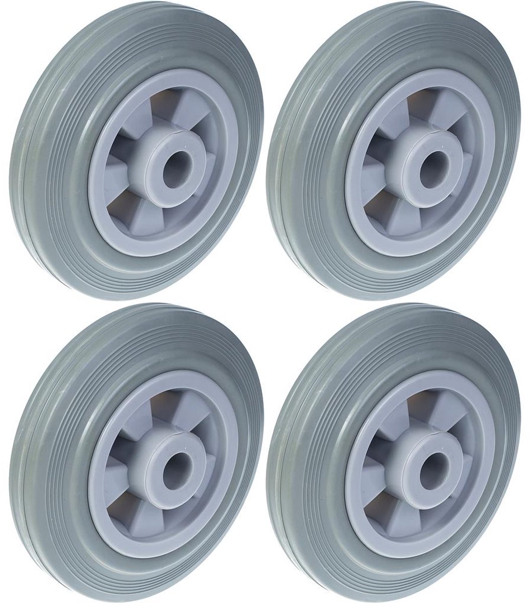 Wiel van 160 mm (6 inch) met grijze rubberen band en kunststof hart, draagvermogen 540 kg, set van 4