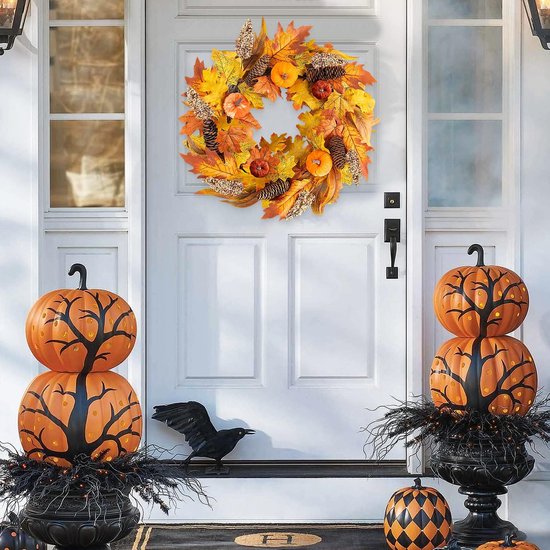 Slinger voor de herfst, 30 cm, voor Halloween, herfst, esdoornbladeren, pompoen, decoratie, oogstfeest, deur Slinger voor de herfst, 30 cm, voor Halloween, herfst, esdoornbladeren, pompoen, decoratie, oogstfeest, deur