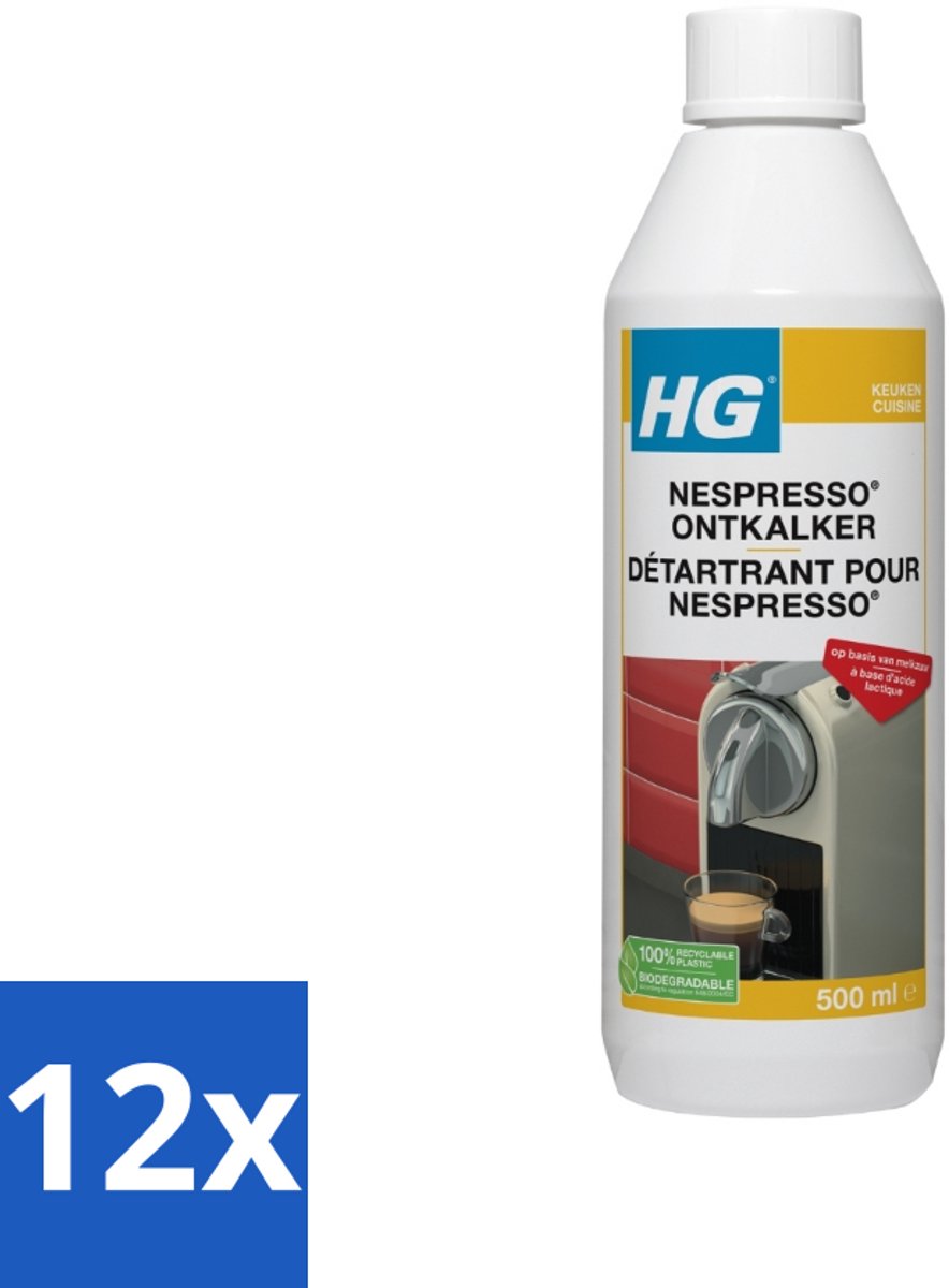 12 x HG Nespresso Ontkalker 500 ml - Nespresso Ontkalker - Koffiemachine Ontkalken - Kalk Verwijderen - Nespresso Onderhoud - Koffiemachine Schoonmaken