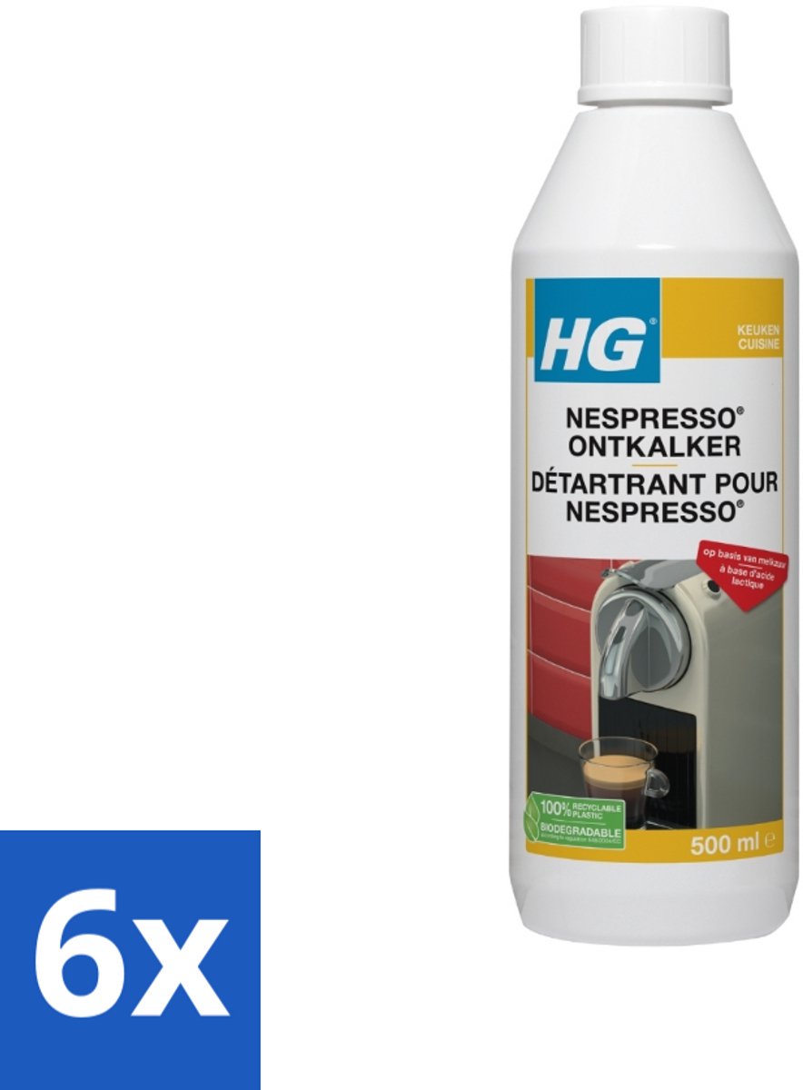 6 x HG Nespresso Ontkalker 500 ml - Nespresso Ontkalker - Koffiemachine Ontkalken - Kalk Verwijderen - Nespresso Onderhoud - Koffiemachine Schoonmaken