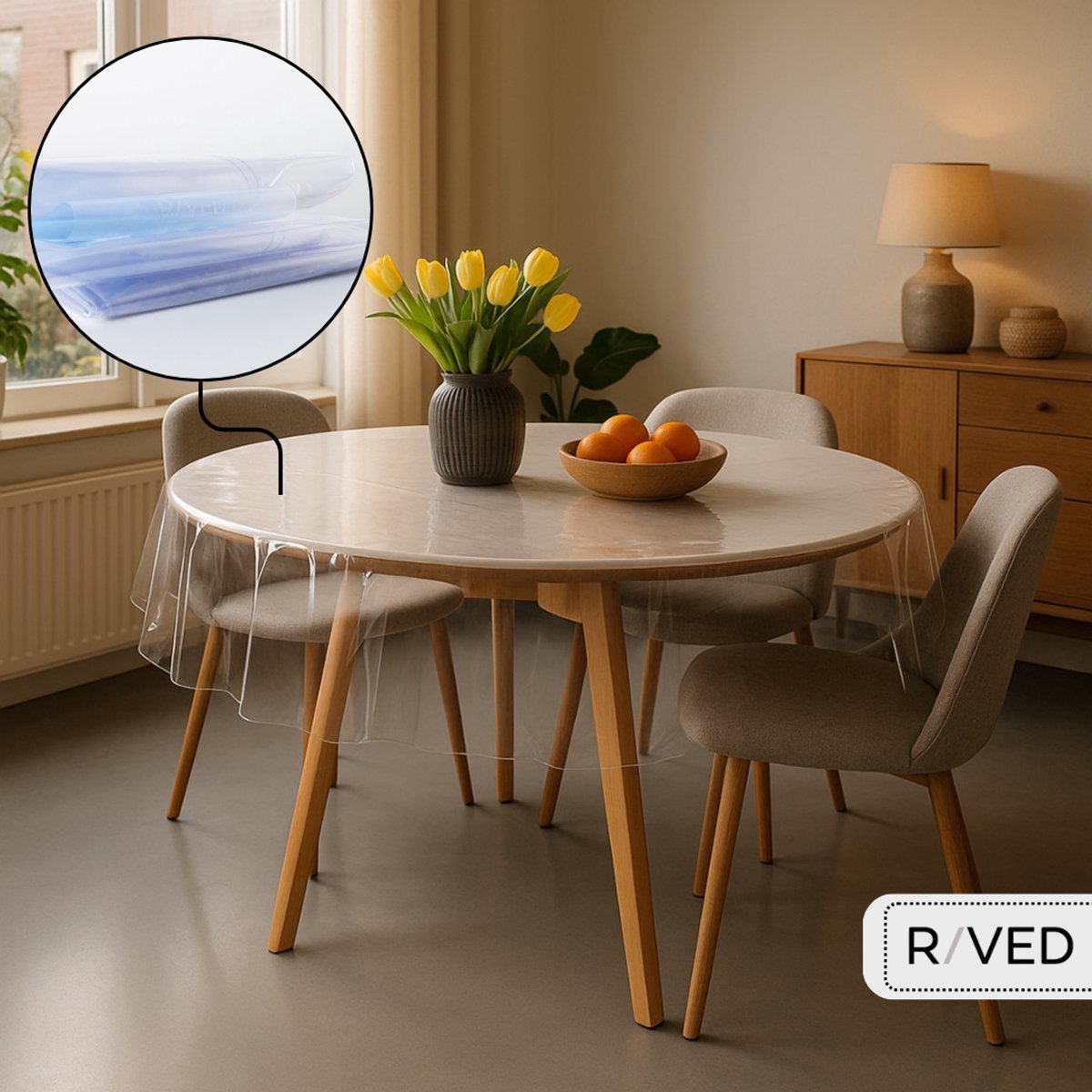 Raved - Tafelzeil Rond Ø 180 cm - Transparant PVC - Afwasbaar - Tafelbeschermer