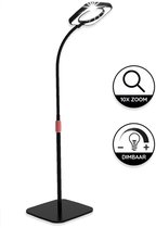 Loeplamp Vloerstatief met LED Verlichting - Bureaulamp LED - Leeslamp - Zwart - Loeplamp met LED Verlichting - Diamond Painting Accesoire -Borduurlamp - Modelbouw lamp - Vergrootglas: 10X Zoom 56LED - 107 tot 148 cm