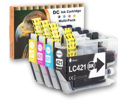 Hmerk Inktcartridges Multipack voor Brother LC421XL - 4stuks - Zwart/geel/rood/blauw | Geschikt voor Brother DCP-J1050DW - MFC-J1010DW - DCP-J1140DW - Inkt - cartridge - patroon - inktpatroon (421)