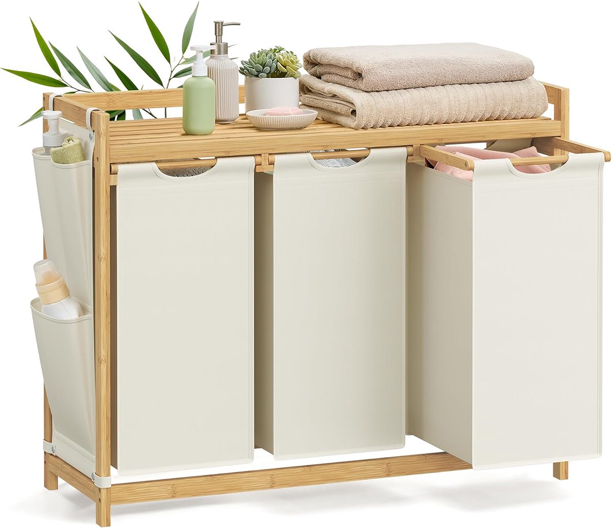 Budu Wasmand 3 vakken - Wassorteerder - Wasmanden Bamboe - 150L