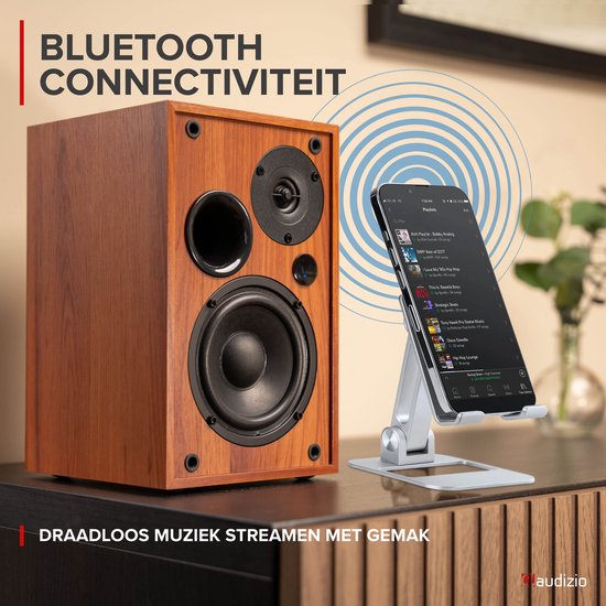 HiFi stereo set - Audizio KS02 - Boekenplank speakers - Bluetooth - Houtlook - 80W van Audizio — afbeelding 4